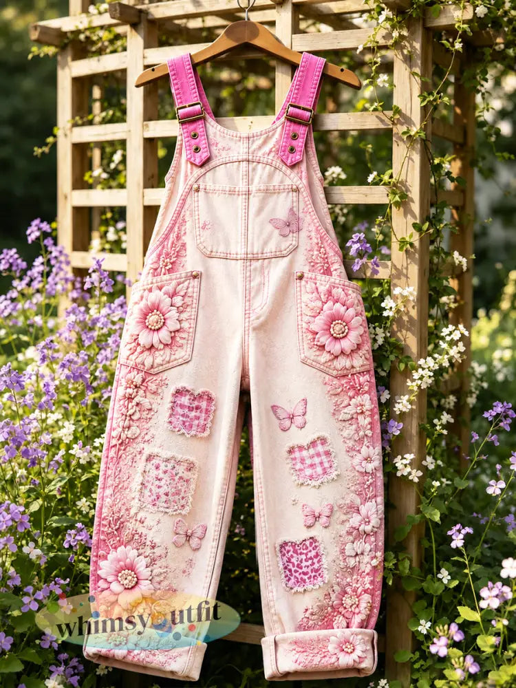 Roze geleidelijk kleurende bloemenprint casual tuinbroek voor dames - Roze / S