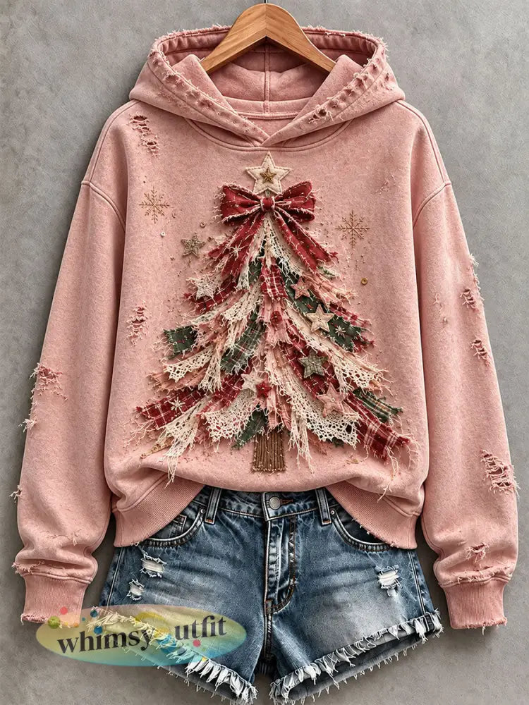 Roze kerstboom hoodie voor dames - Roze / S