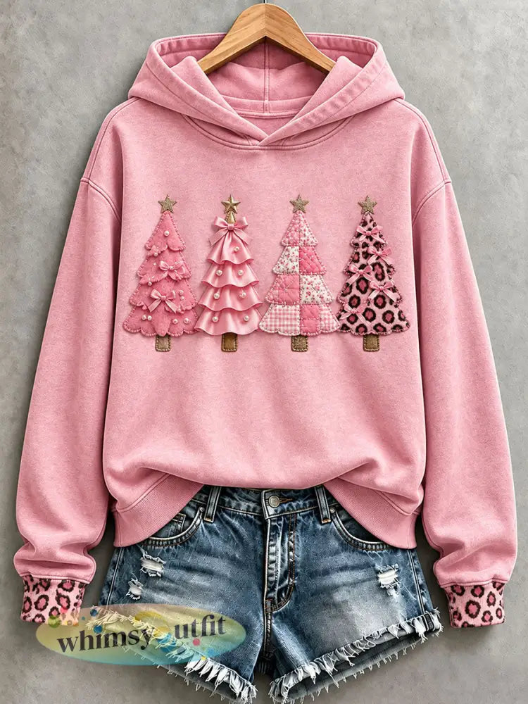 Roze kerstboomhoodie voor dames - Roze / S