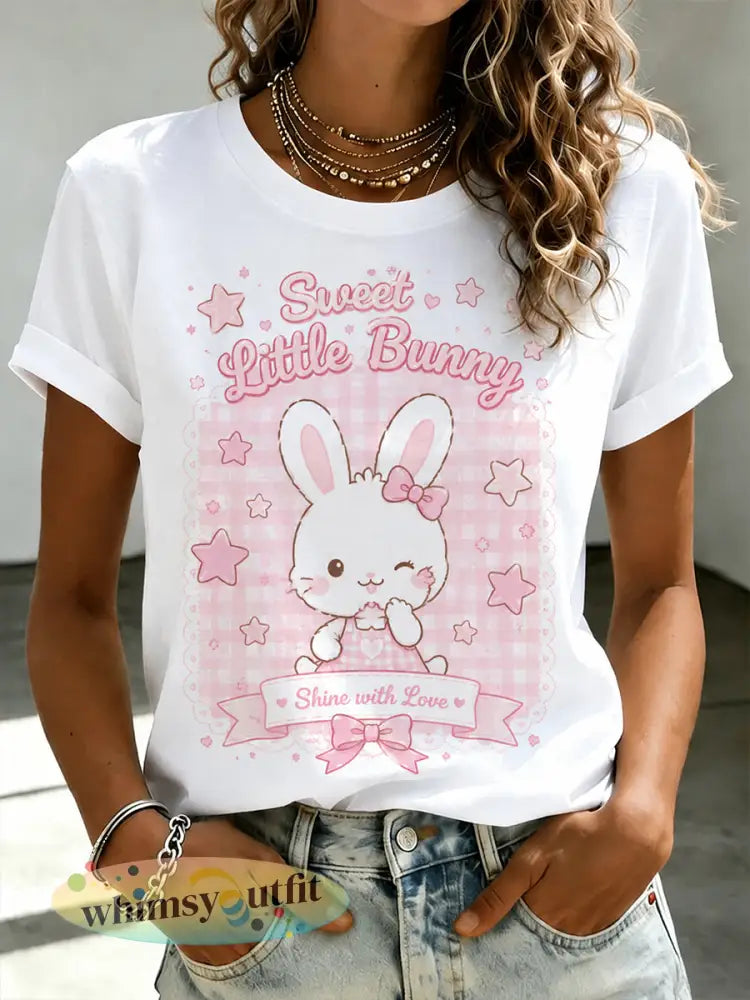 Schattig konijntjesprint t-shirt met korte mouwen voor dames - A / S