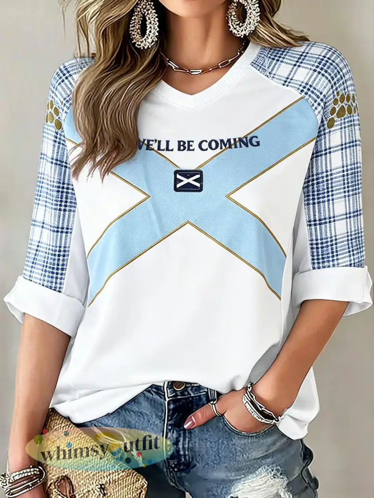 Schotland voetballiefhebbers bedrukt T-shirt voor dames - Wit / S