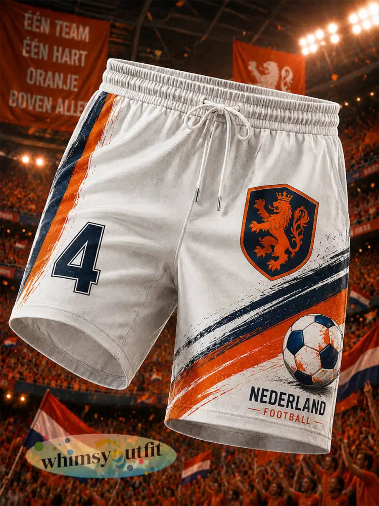 Sportkorte broek voor heren met leeuwenprint en voetbalmotief - A / S