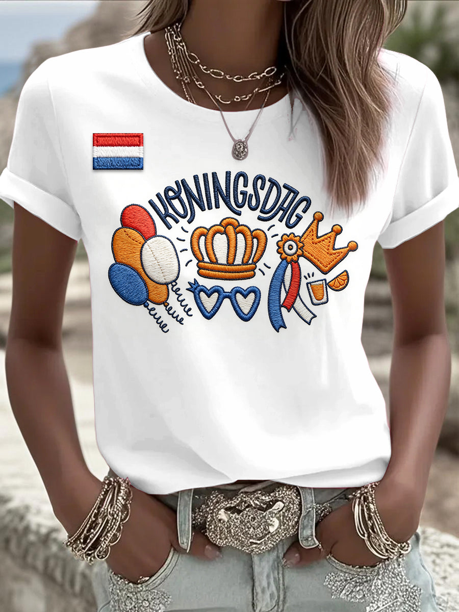 Holland Fijne Koningsdag print casual wit T-shirt voor dames