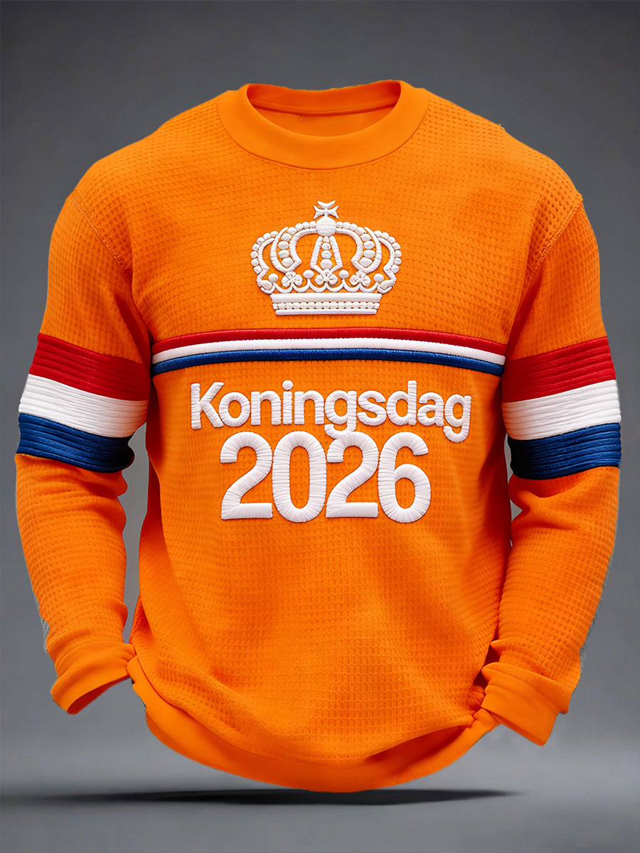 Heren Nederlandse Fijne Koningsdag Vlag Print Oranje T-shirt met lange mouwen