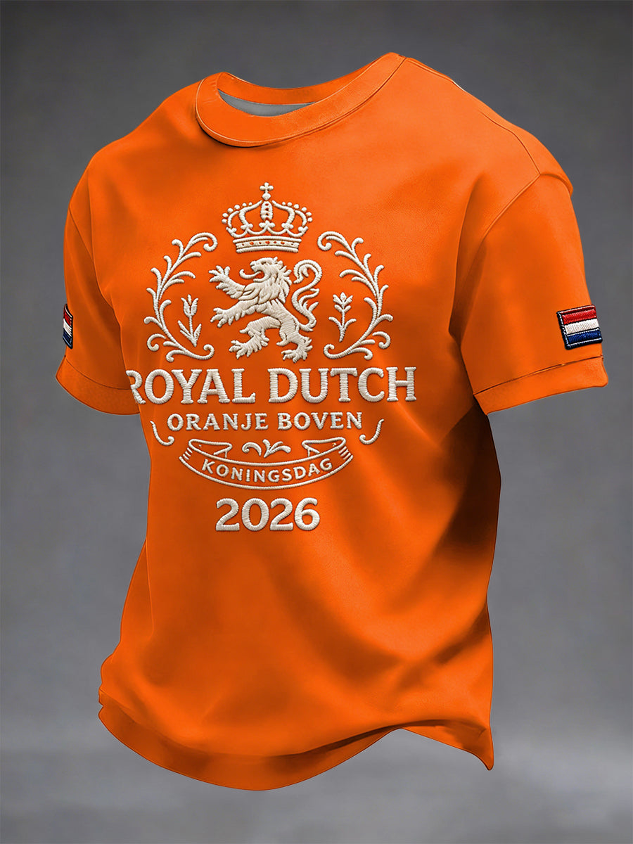 Retro Nederlands Koningsdag-embleem casual T-shirt