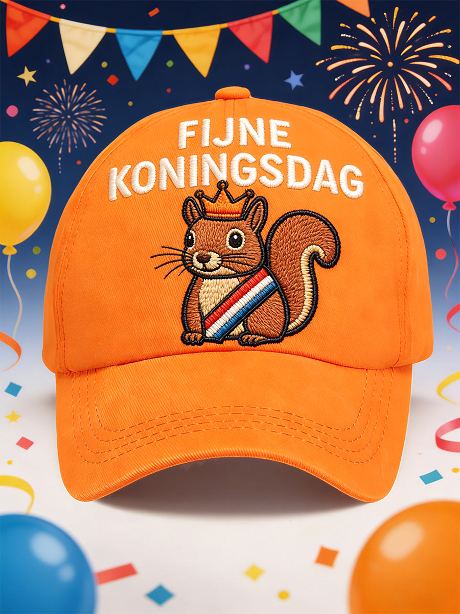 Nederlandse Fijne Koningsdag Eekhoorn Print Oranje hoed