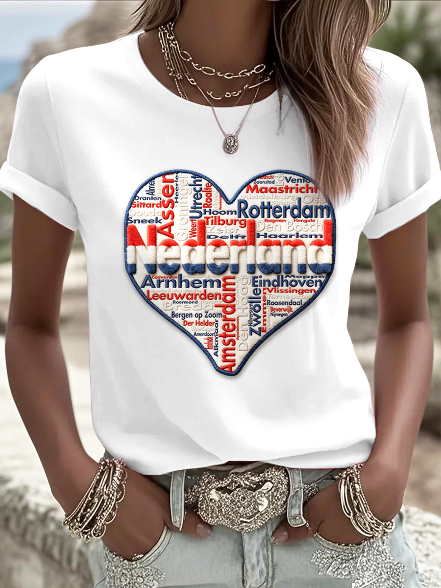 Nederlands geïnspireerde typografie hartenprint wit T-shirt voor dames