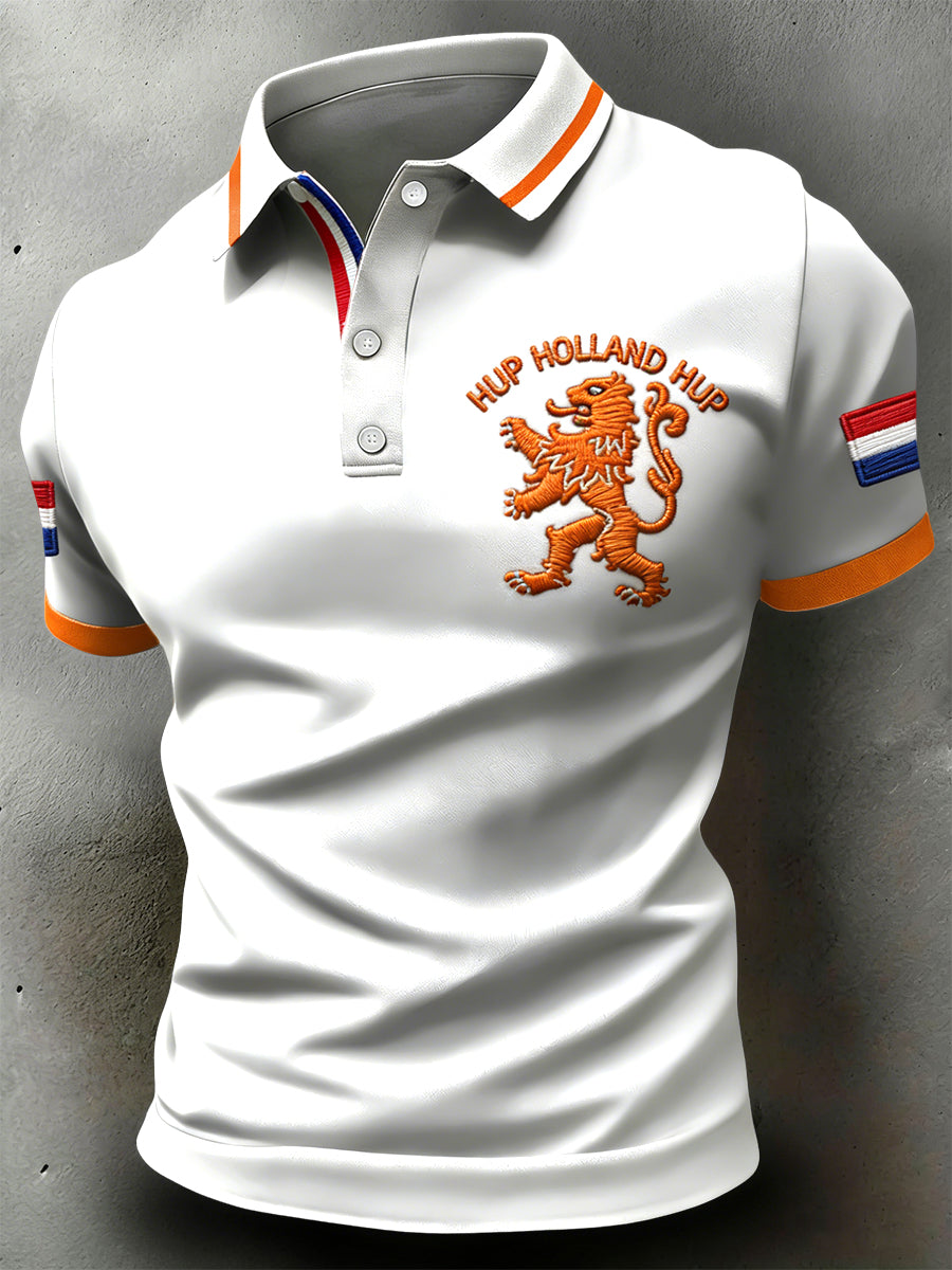 Retro Nederlandse Koningsdag Leeuw Casual Poloshirt