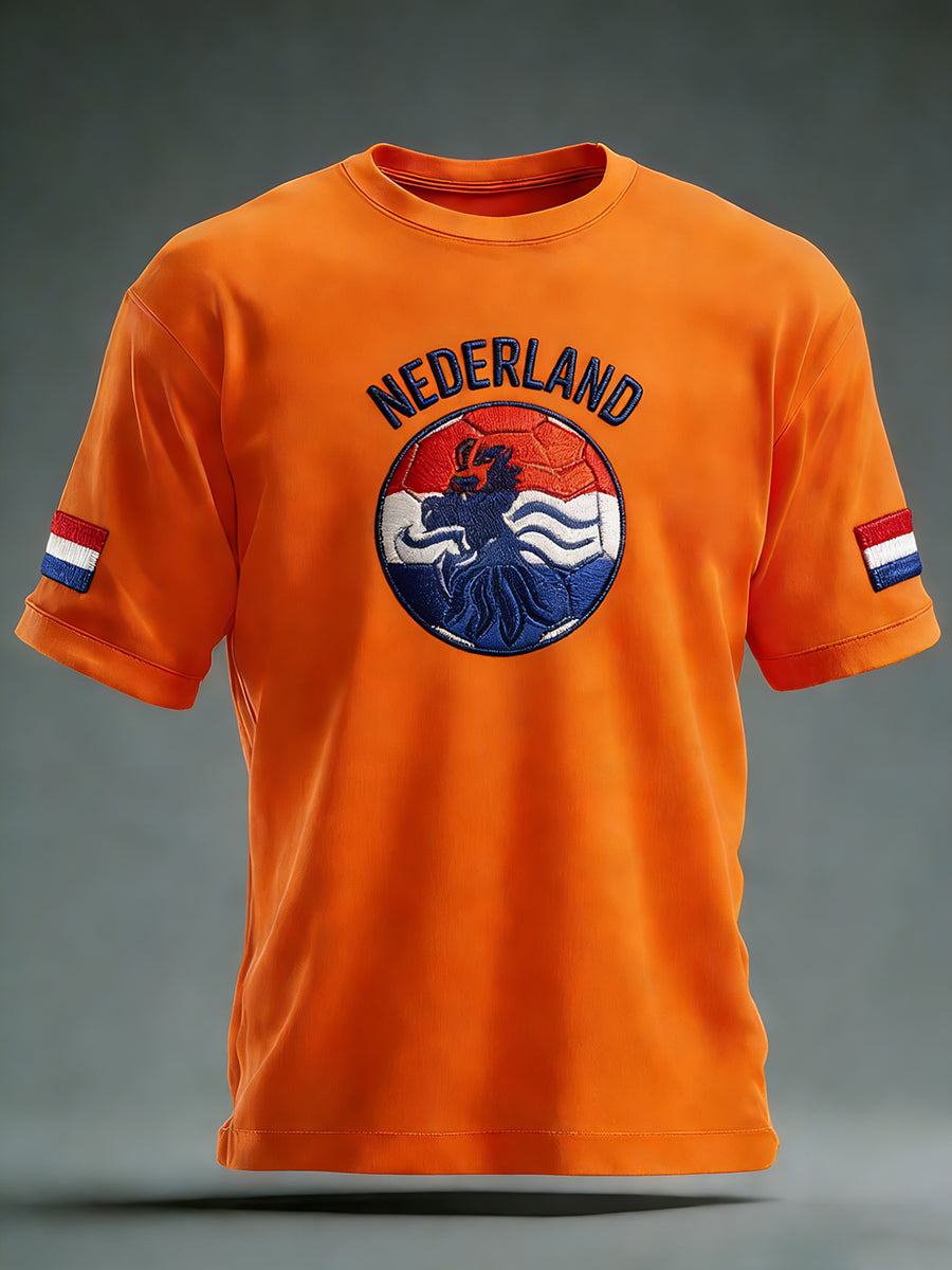 Nederlands voetbalfan gedrukt casual t-shirt