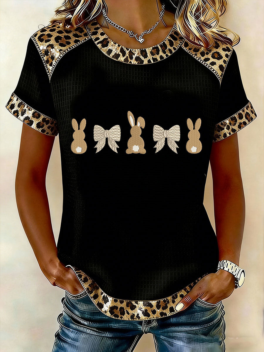 Dames paashaas print casual T-shirt met korte mouwen