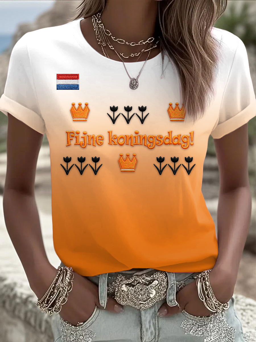 Women's Gradient Print Dutch Fijne Koningsdag Casual T-Shirt
