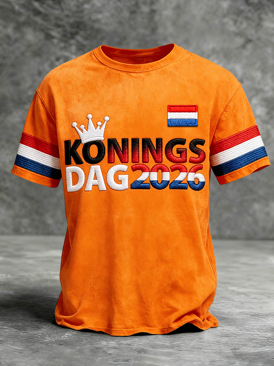 Heren Nederlandse Koningsdag Gradiënt Print Oranje Casual T-shirt