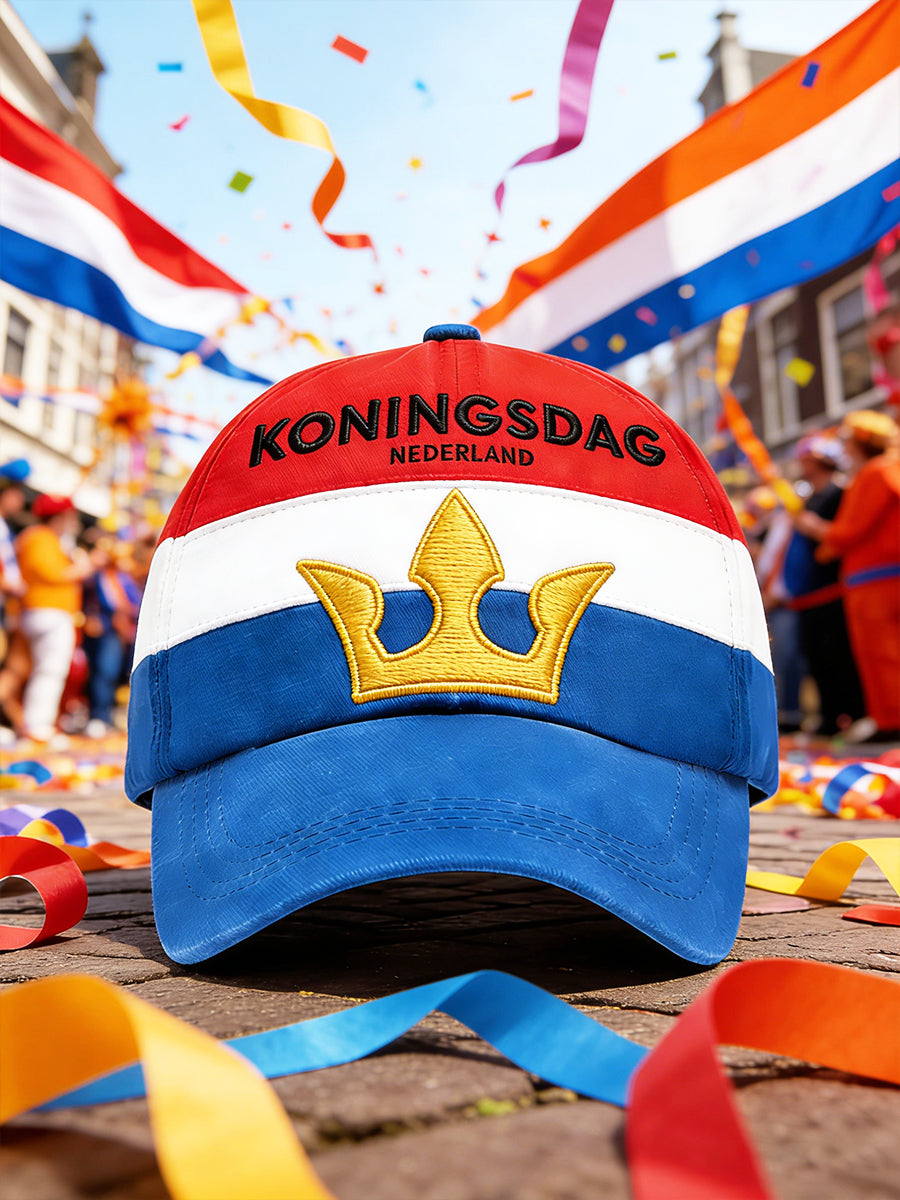Nederlandse Koningsdag Kroon Patchwork Print Modehoed