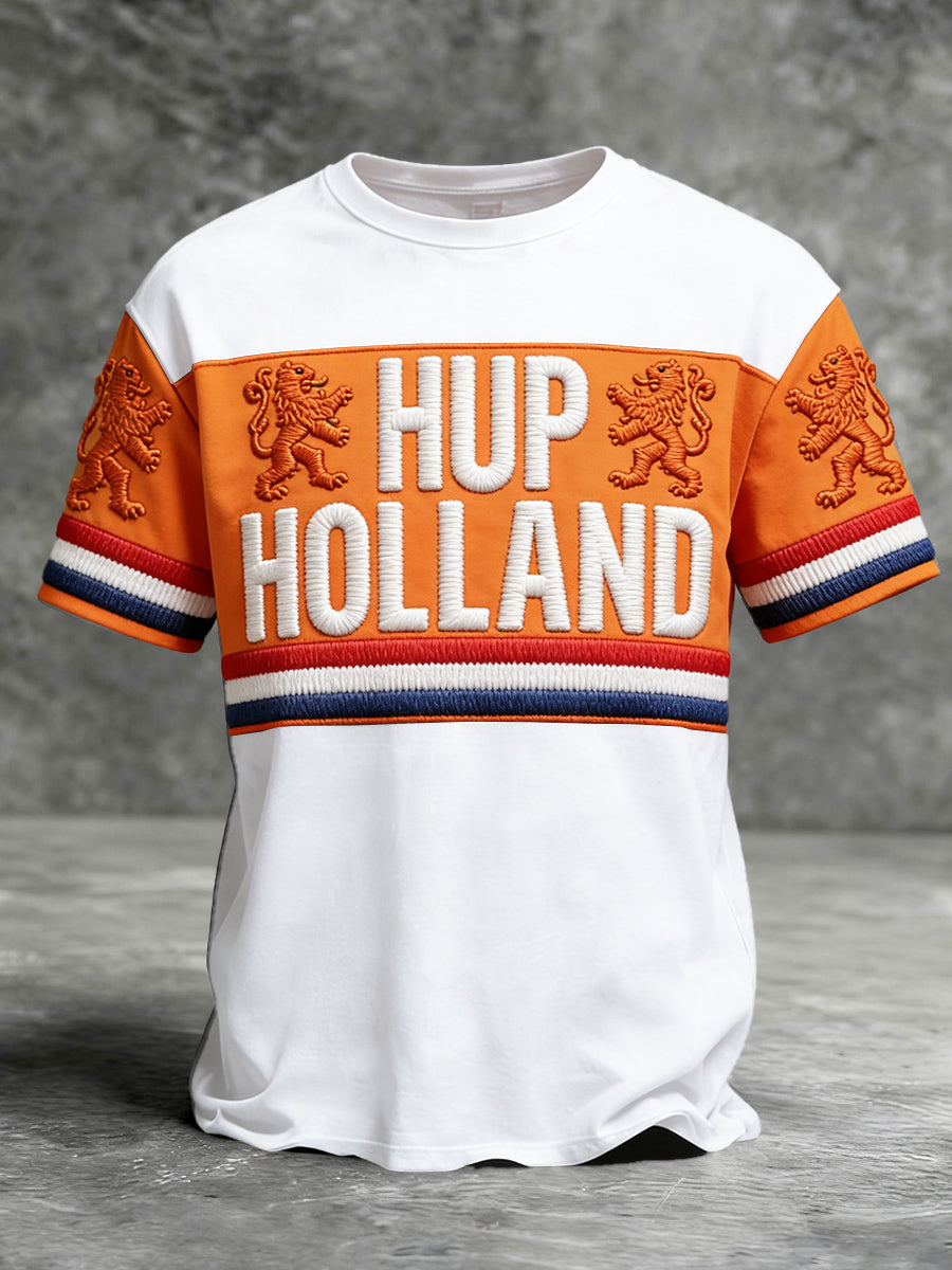 Heren Nederlandse Koningsdag Patchwork Print Casual T-shirt