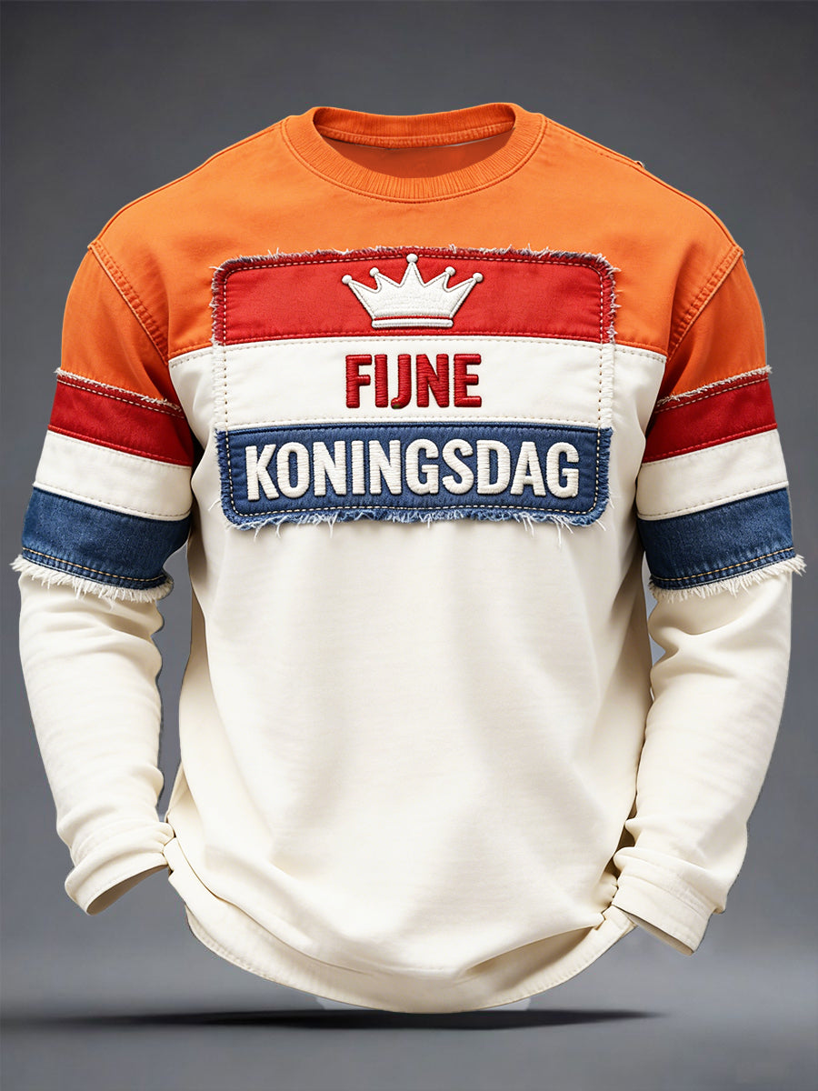 Nederlandse Koningsdag patchwork print casual T-shirt met lange mouwen