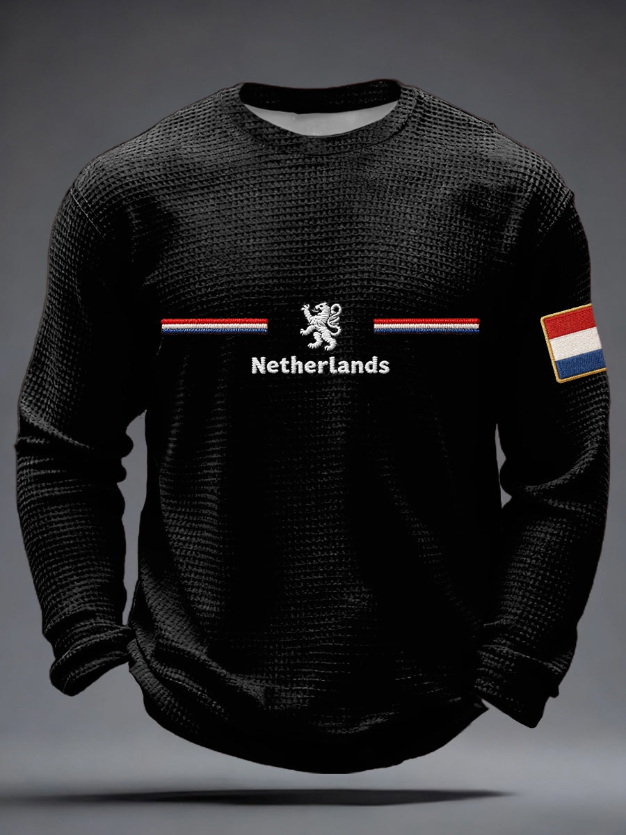 Heren Koningsdag wafel lange mouw T-shirt