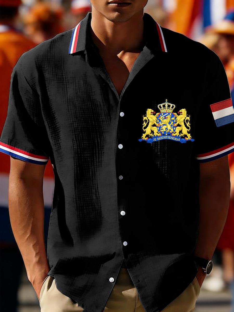 Heren Nederlandse vlagprint casual wafeloverhemd