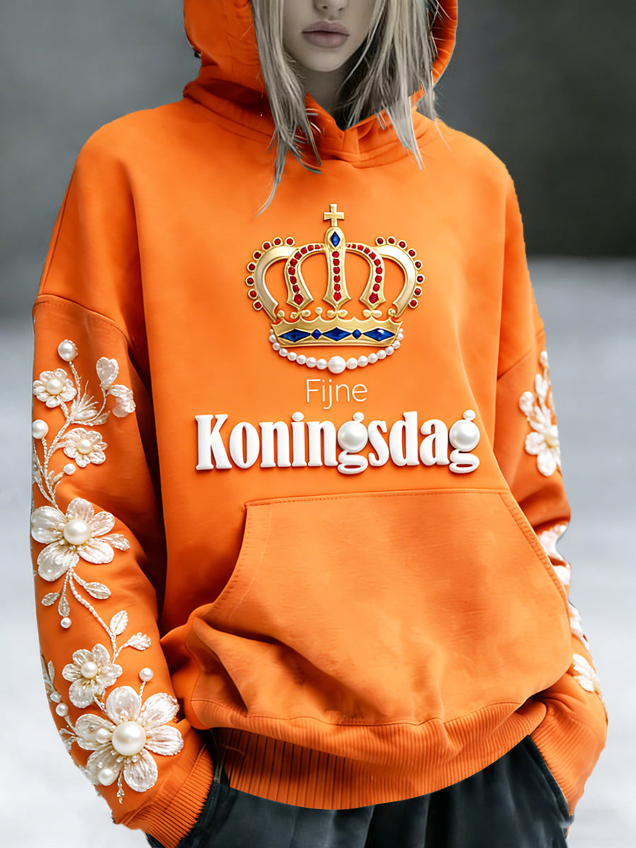Nederlandse Koningsdag parelmoer bloemenprint casual sweatshirt met capuchon