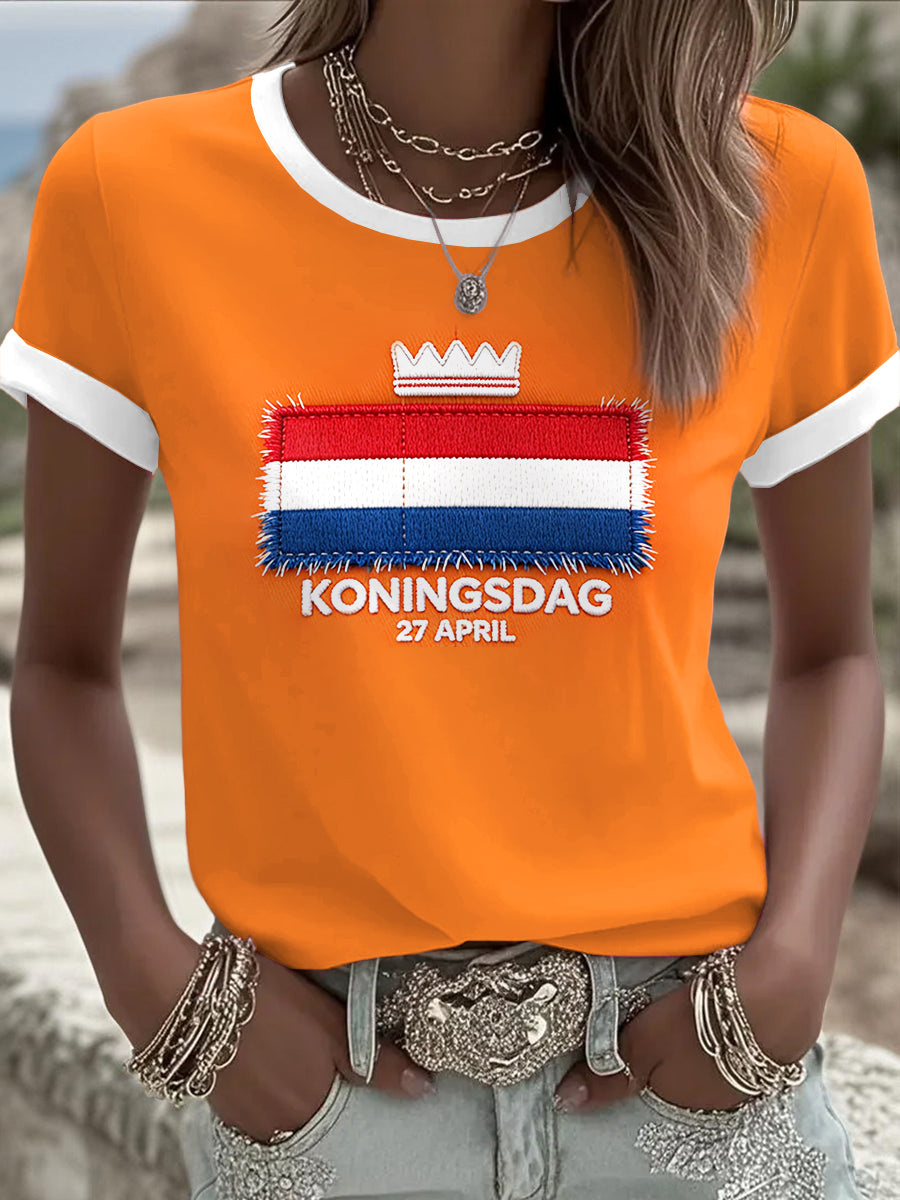 Dames Nederlandse Vlag Koningsdag Print Oranje Casual T-shirt