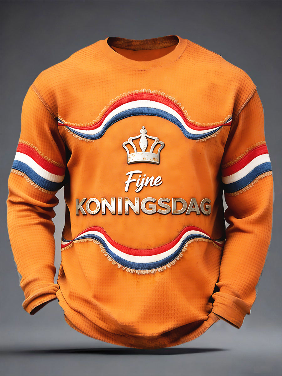 Heren Nederlandse Vlag Koningsdag Metallic Print Oranje T-shirt met lange mouwen