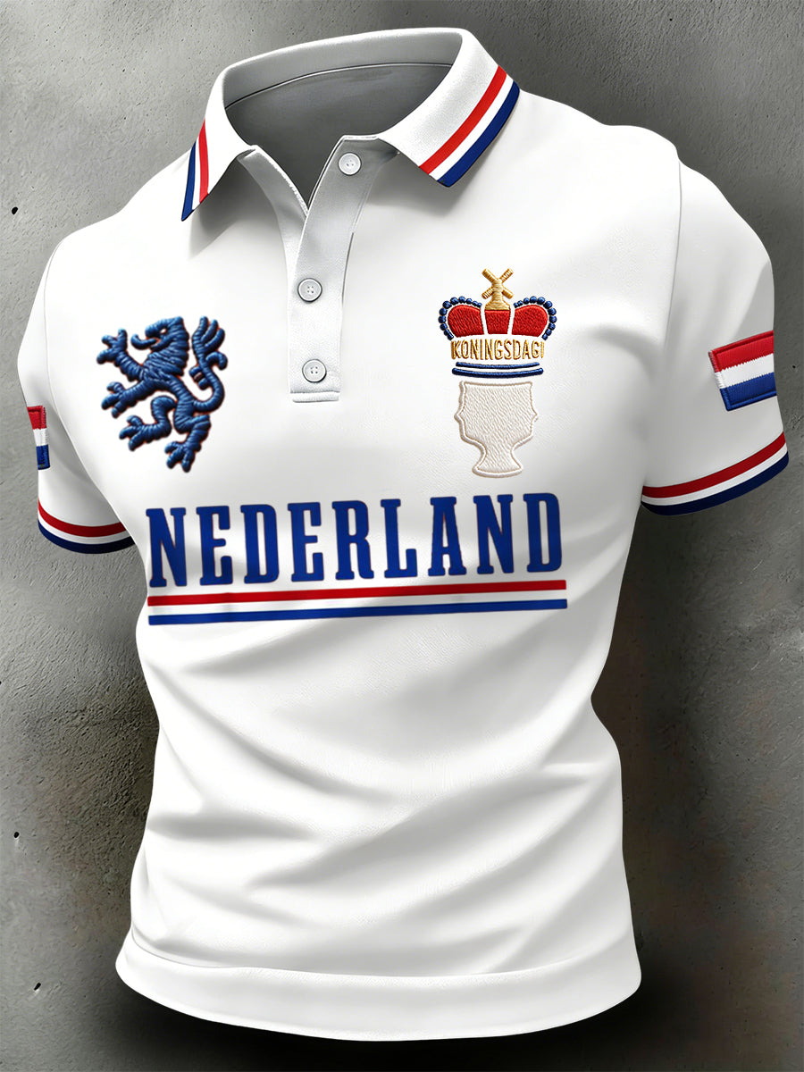 Retro Nederlandse Koningsdag Vlag pin casual poloshirt