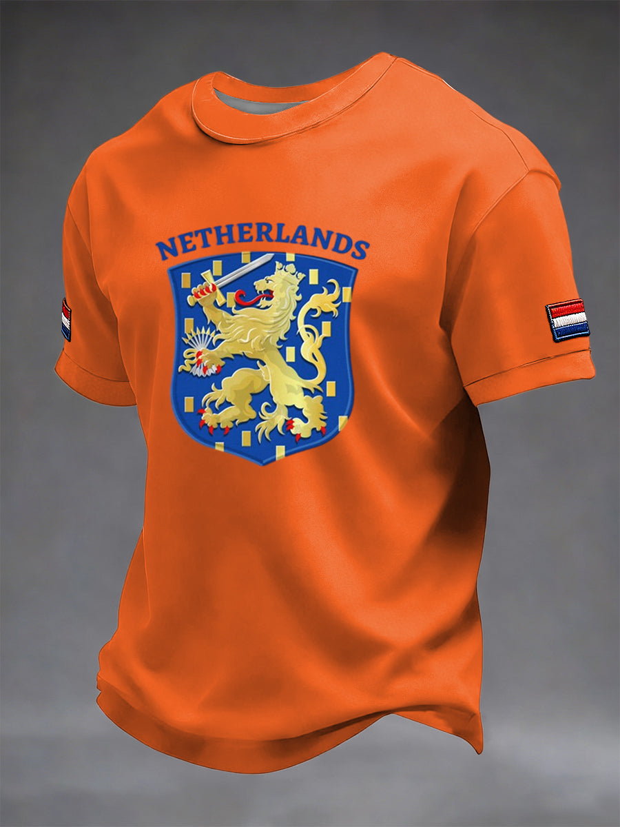 Retro Nederlandse Koningsdag Badge Kunst Casual T-shirt