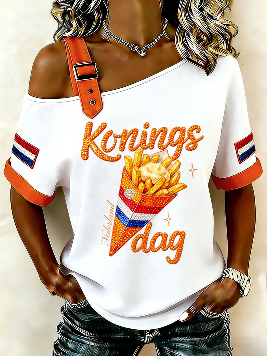 Dames Vintage Nederlandse Koningsdag herdenking casual T-shirt