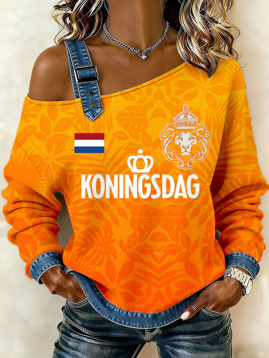Dames Nederlandse Koningsdag print hemdje sweater