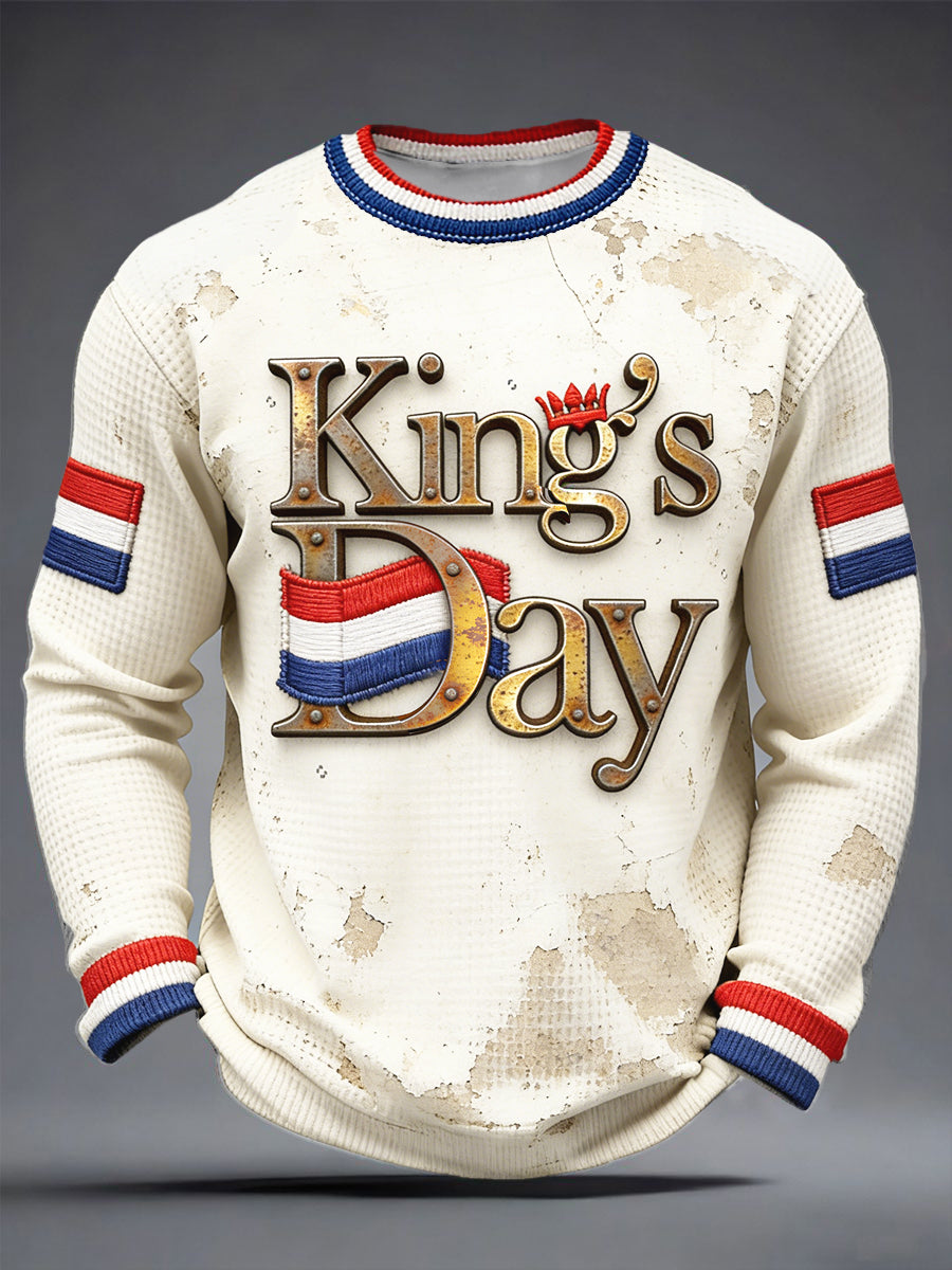 Heren Koningsdag Retro-geïnspireerd 3D-geprint casual T-shirt met lange mouwen