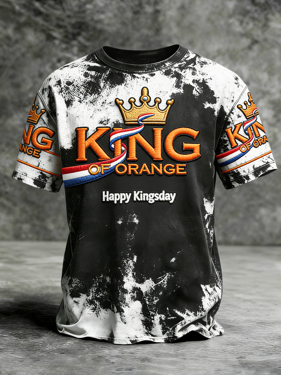 Herenzwart-wit Nederlandse koningsdag vintage print casual T-shirt