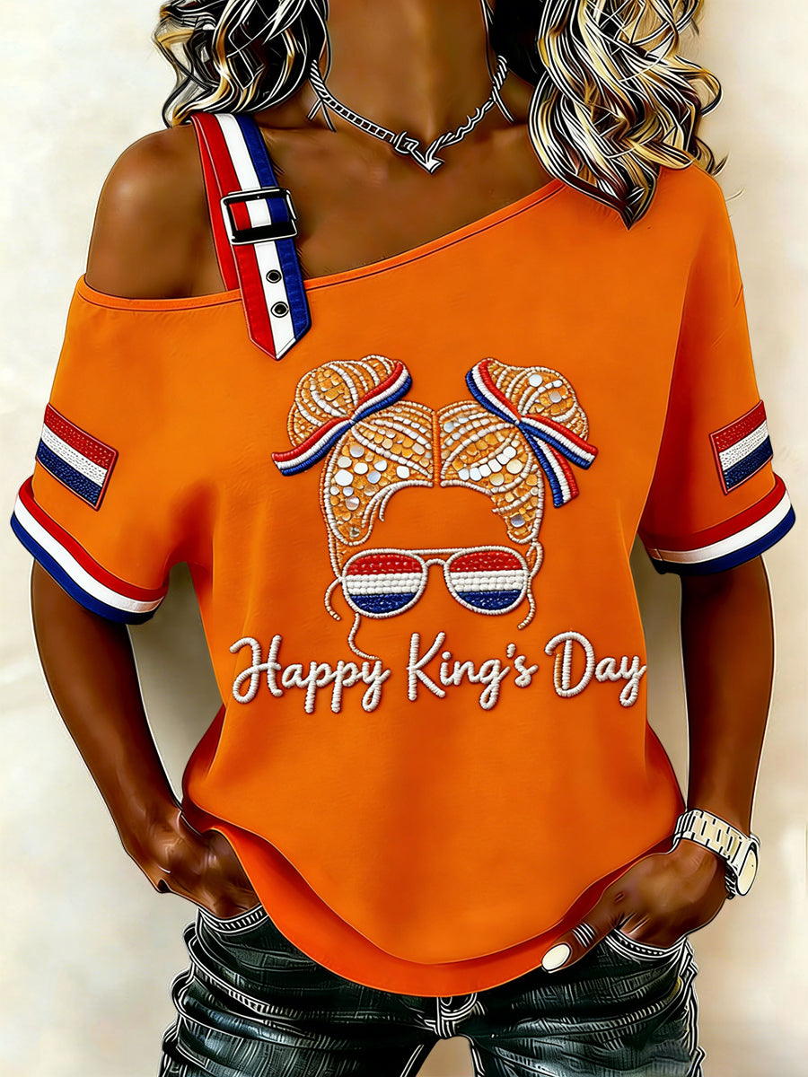 Dames Vintage Nederlandse Koningsdag Casual off-shoulder T-shirt