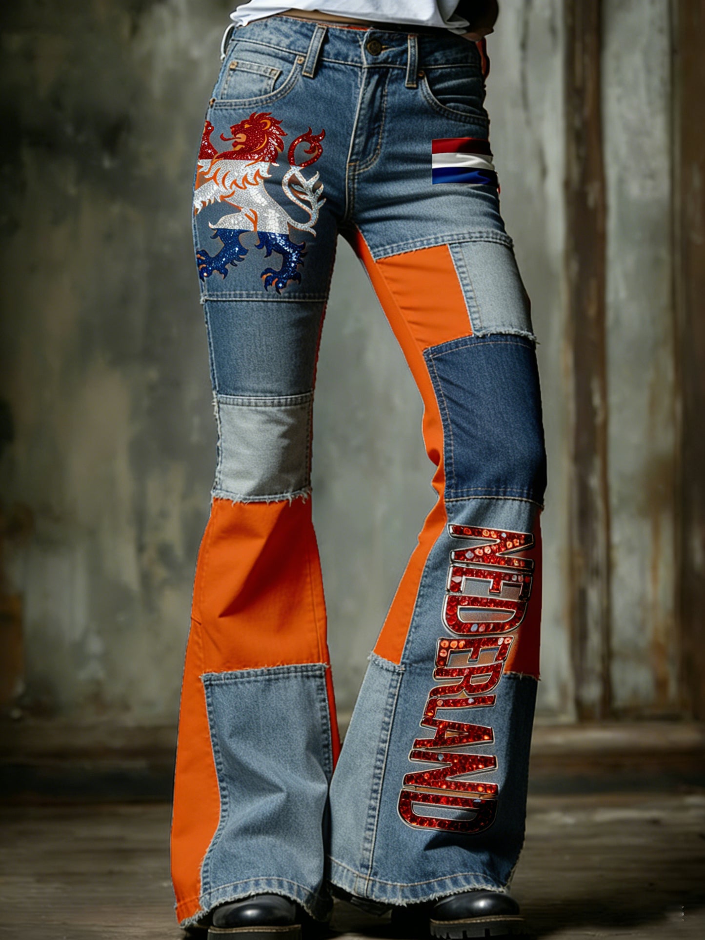 Broeken met Nederlandse koningsdagprint voor dames