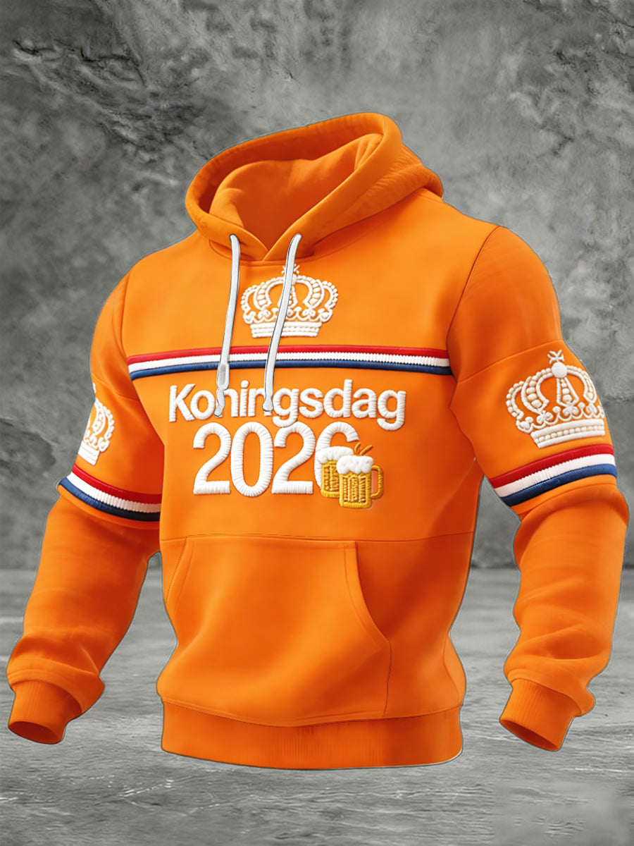 Nederlandse koningsdag 2026 print oranje casual sweatshirt met capuchon