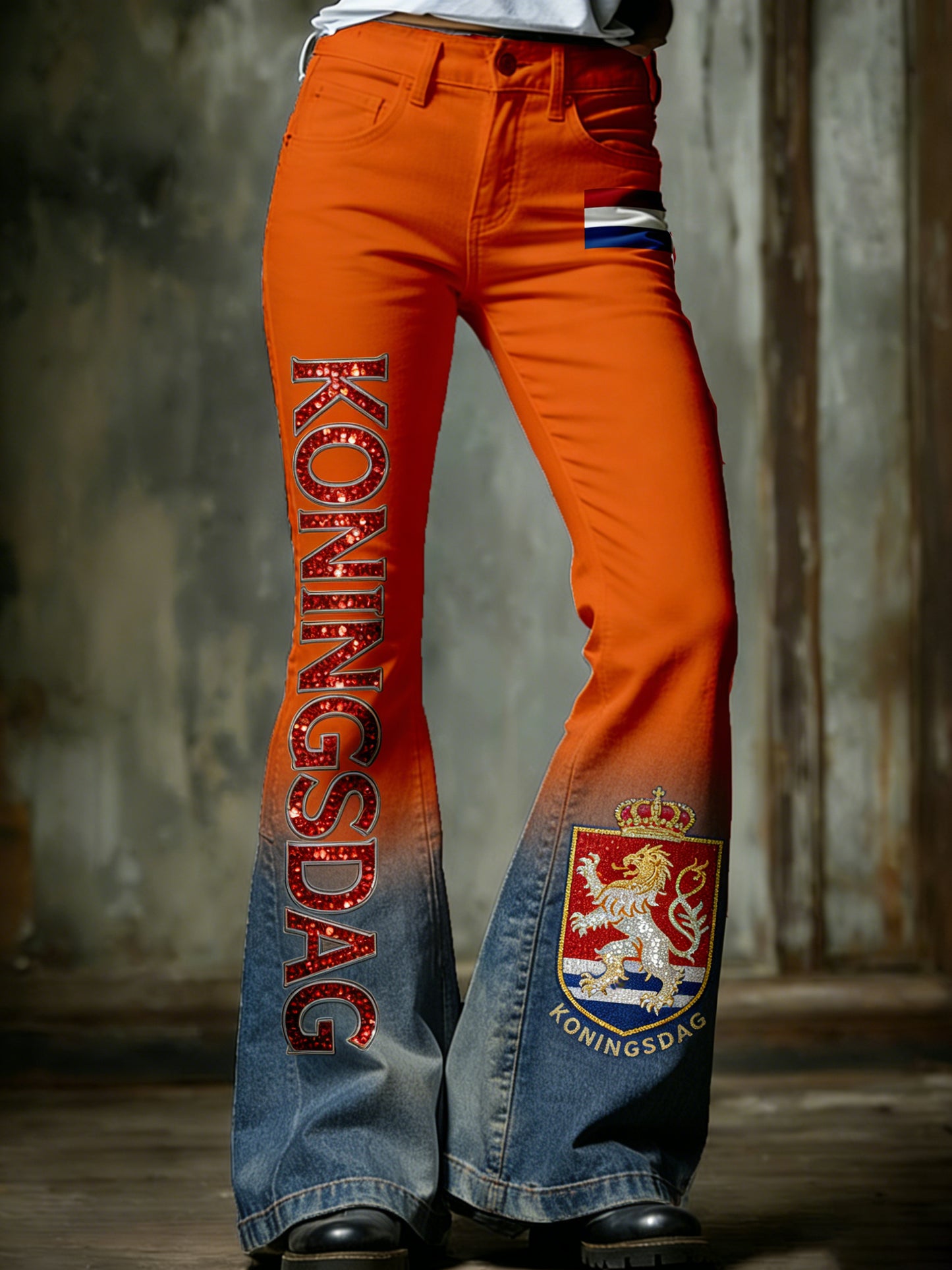 Dames vintage uitlopende broek voor Nederlandse koningsdagvieringen