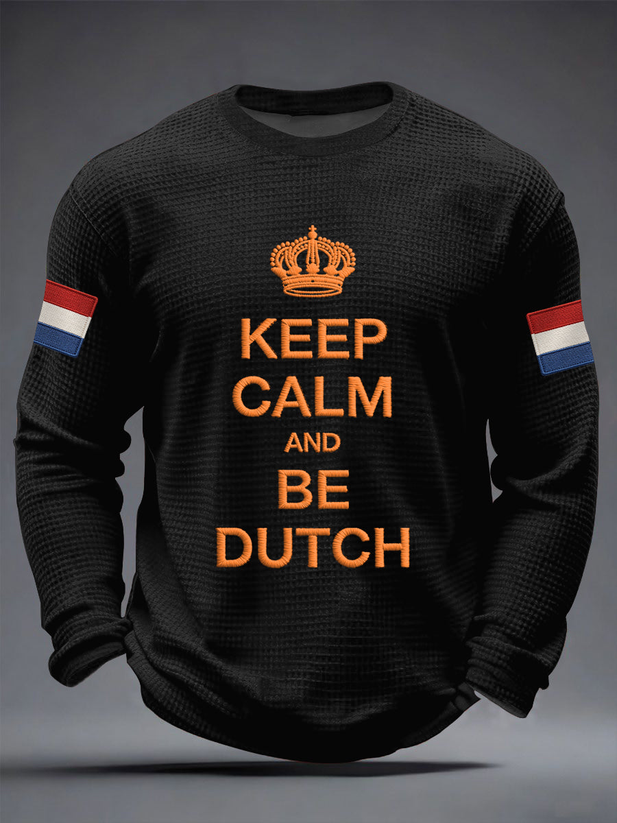 Herenhouden kalm en zijn Nederlandse print casual wafel lange mouw T-shirt