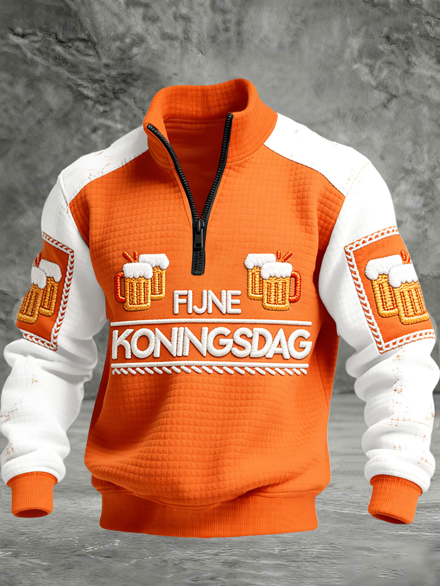 Nederlandse koningsdag bierpatchwork ruit katoenen katoenen staafkraag sweatshirt