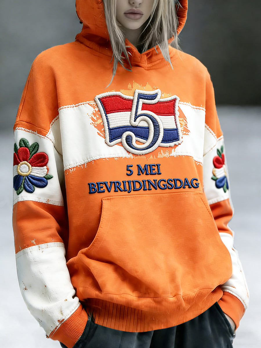 Nederlandse Bevrijdingsdag patchwork print casual sweatshirt met capuchon