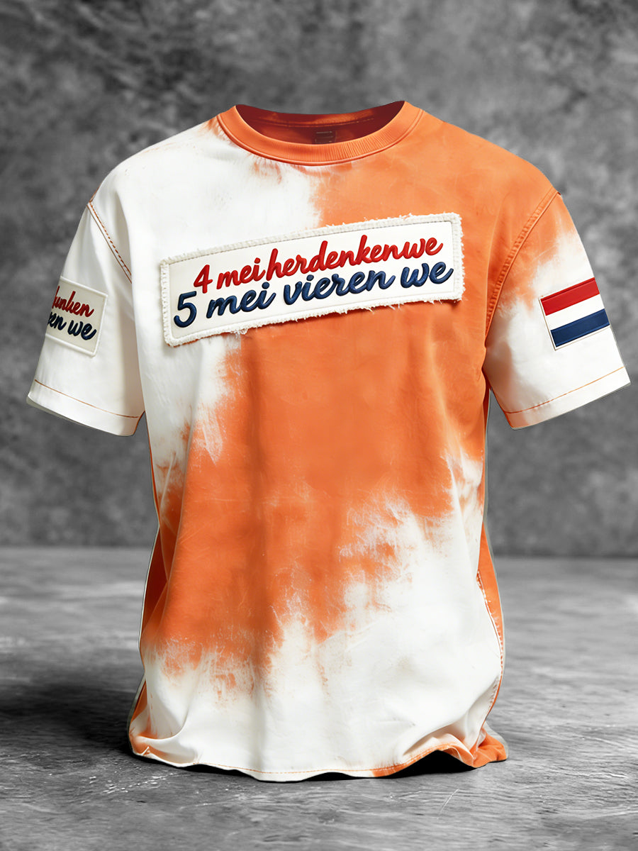 Nederlandse Bevrijdingsdag Mannen Gradiënt Print Casual T-shirt