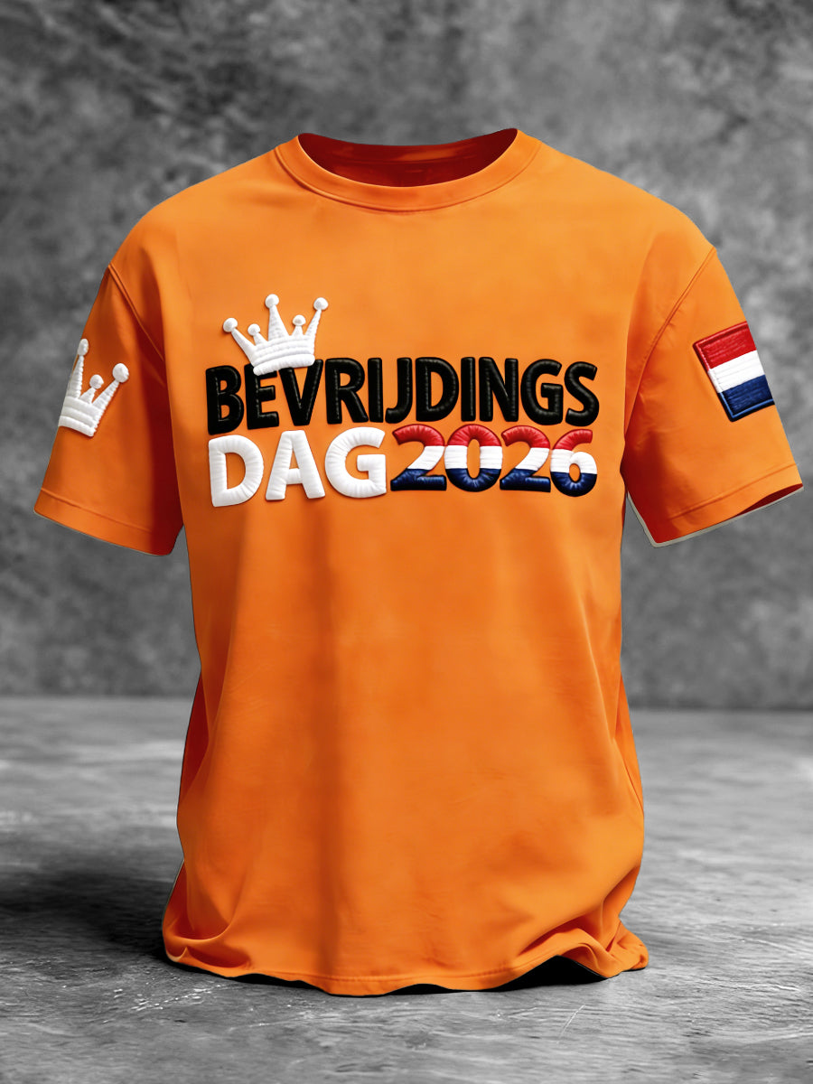Oranje Nederlandse bevrijdingsdag 2026 print casual T-shirt