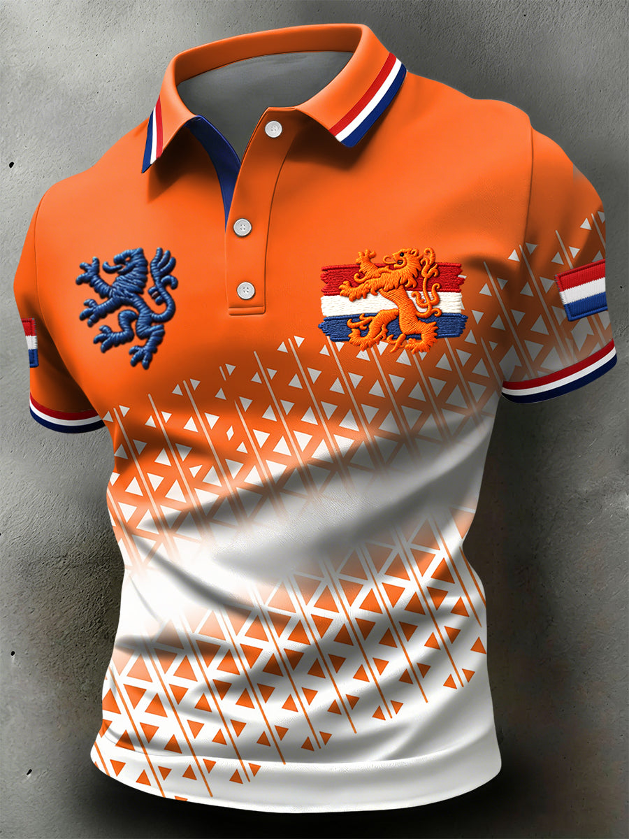 Retro Nederlandse koning geometrisch verleggend casual poloshirt