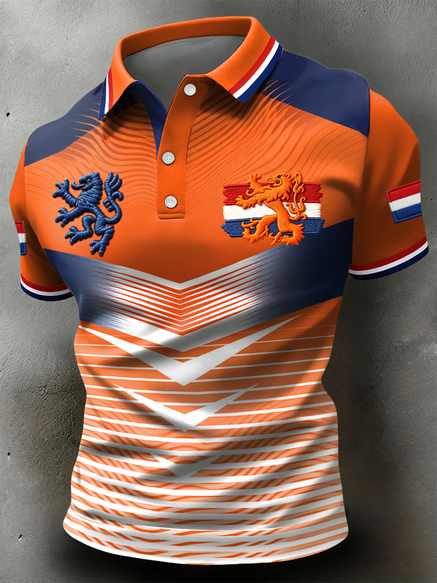 Retro Nederlandse koning verloopstreep casual poloshirt