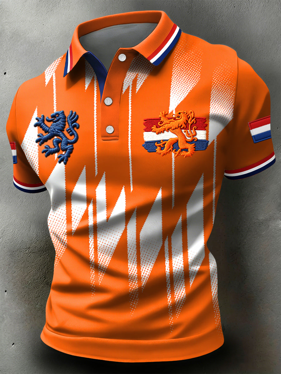 Retro Nederlandse koning geometrisch verleggend casual poloshirt