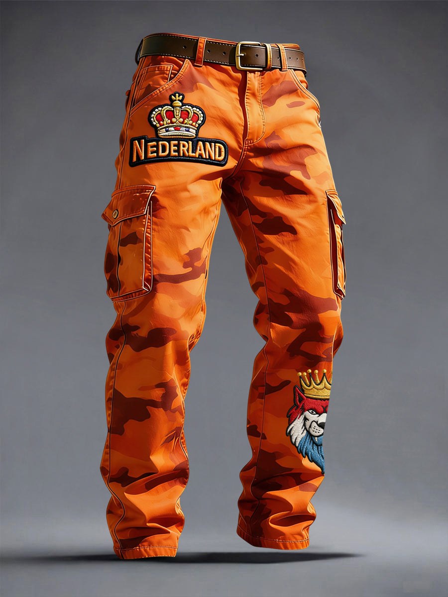 Retro Nederlandse koningsdag abstracte camouflage casual werkbroek