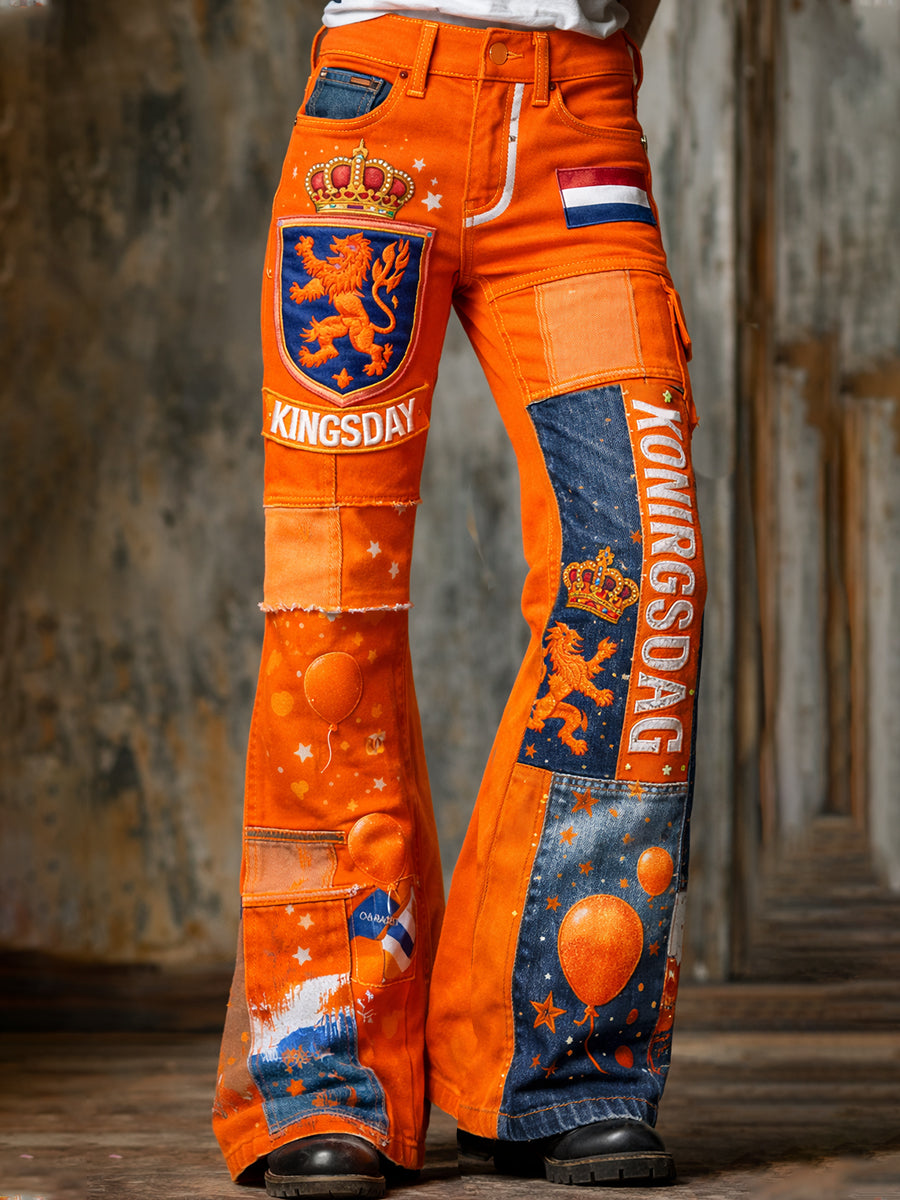 Dames vintage uitlopende broek voor Nederlandse koningsdagvieringen