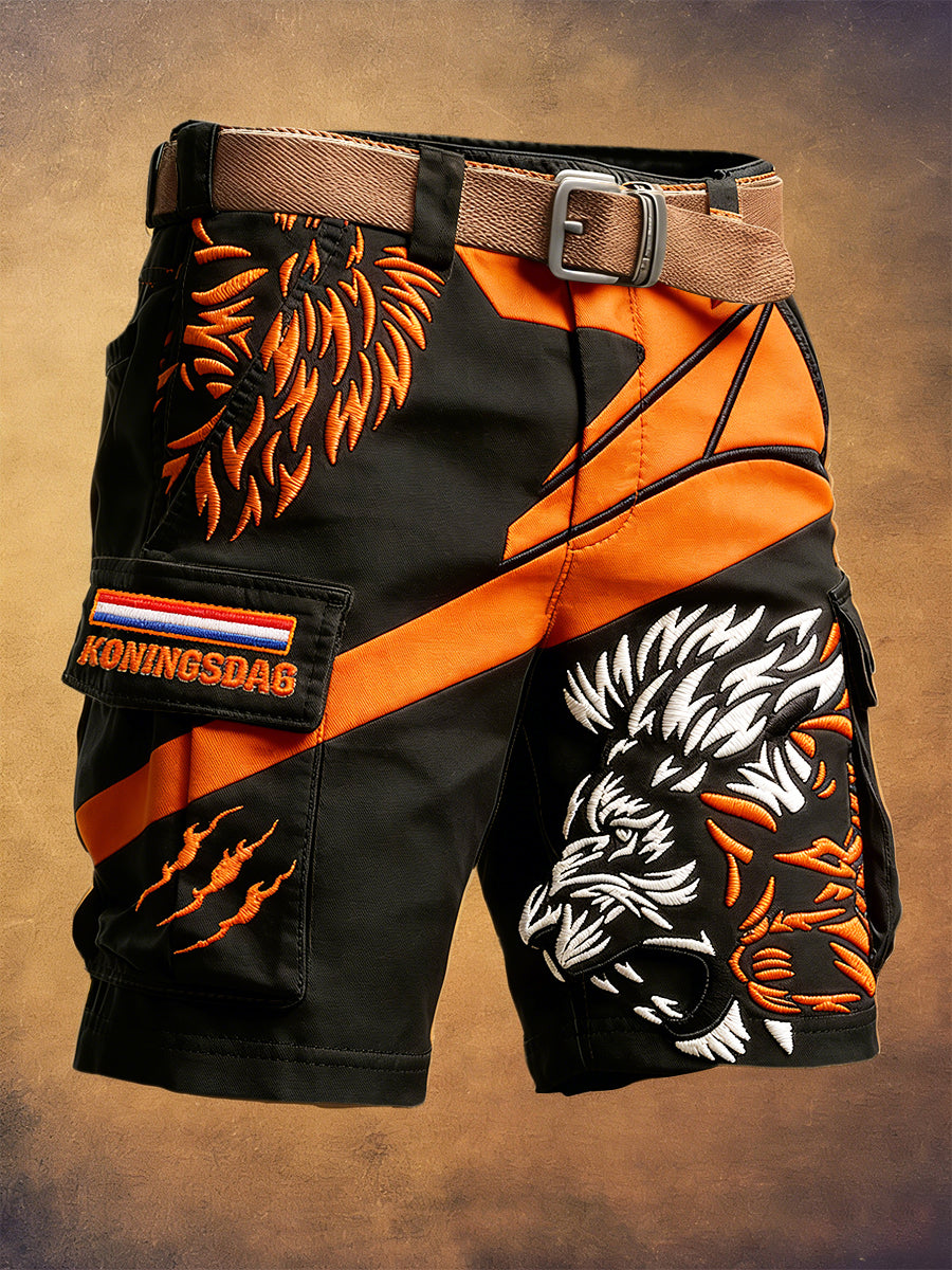 Nederlandse koningsdag leeuwenprint vrijetijdsbroeken werkkleding heren