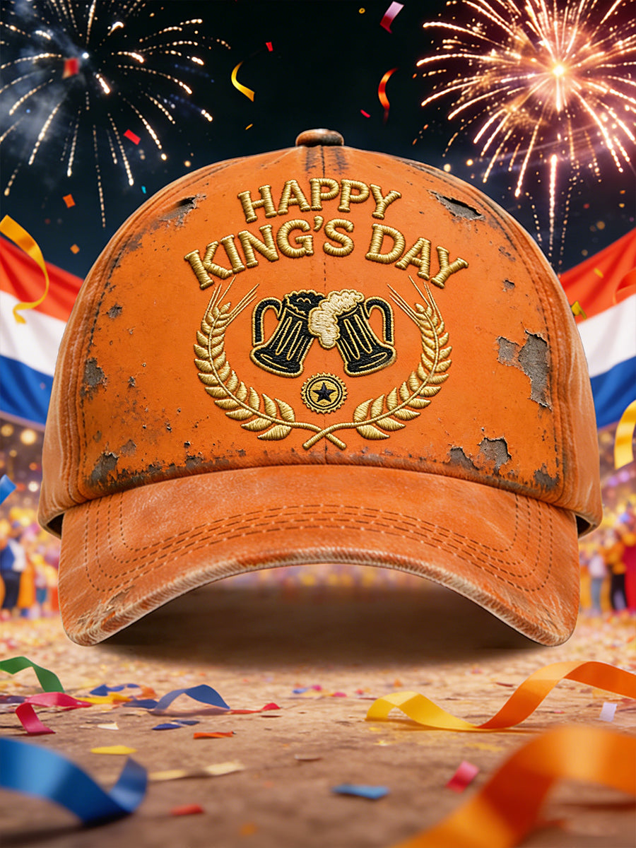 King's Day geborduurde vintage print casual hoed