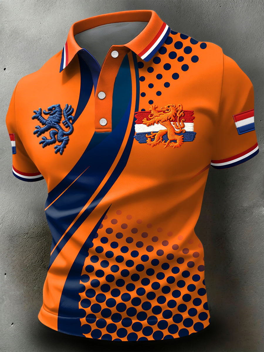 Retro King's Day Gestreept en Polka-Dot Casual Poloshirt