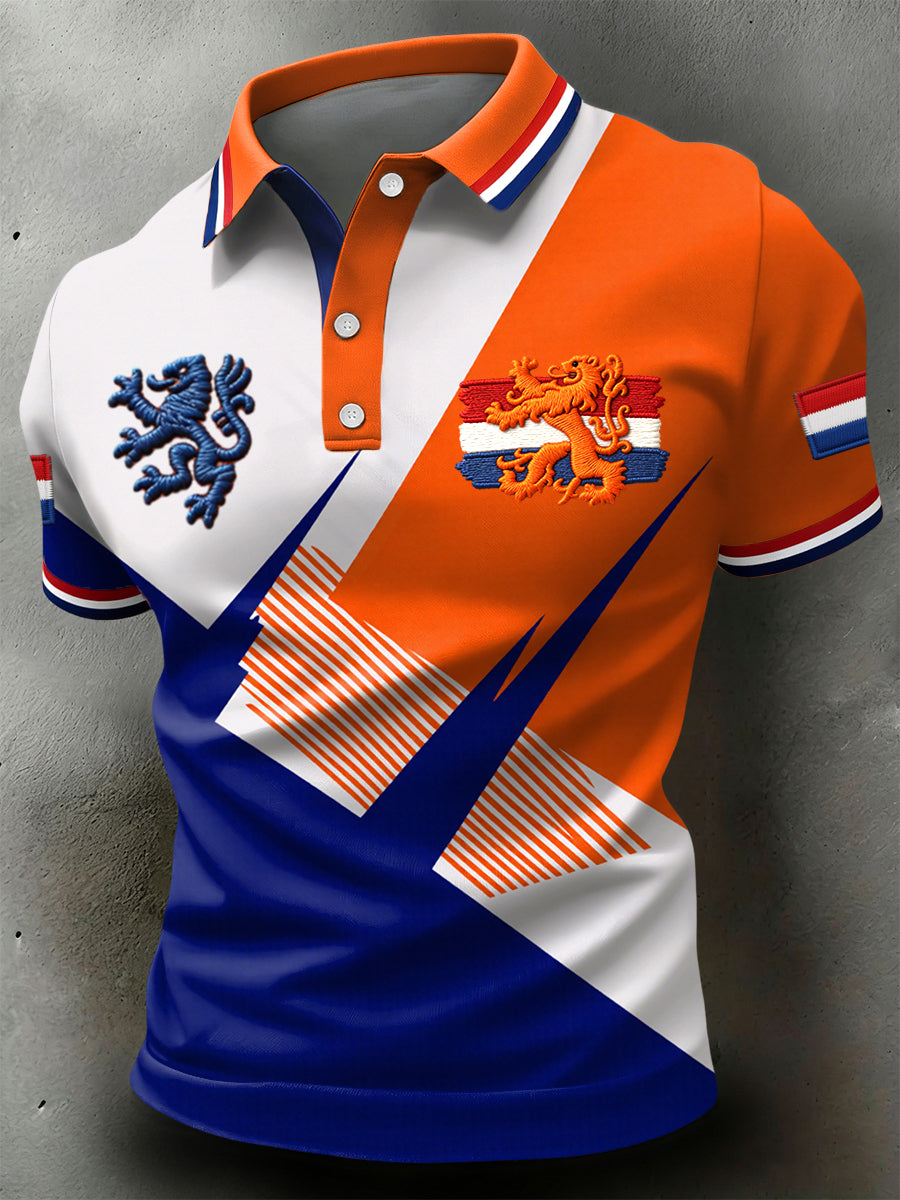 Retro koningsdag abstract geometrisch casual poloshirt