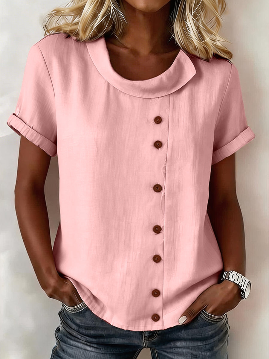 Eenvoudig effen linnen blend-shirt voor dames