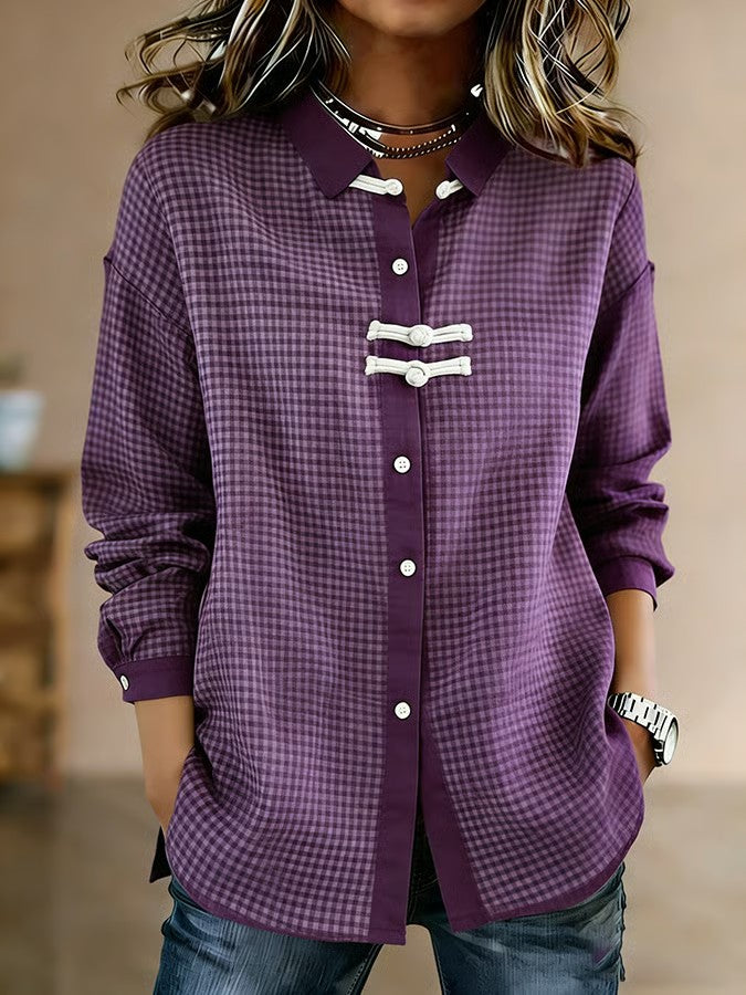 Retro geruite casual damesoverhemd